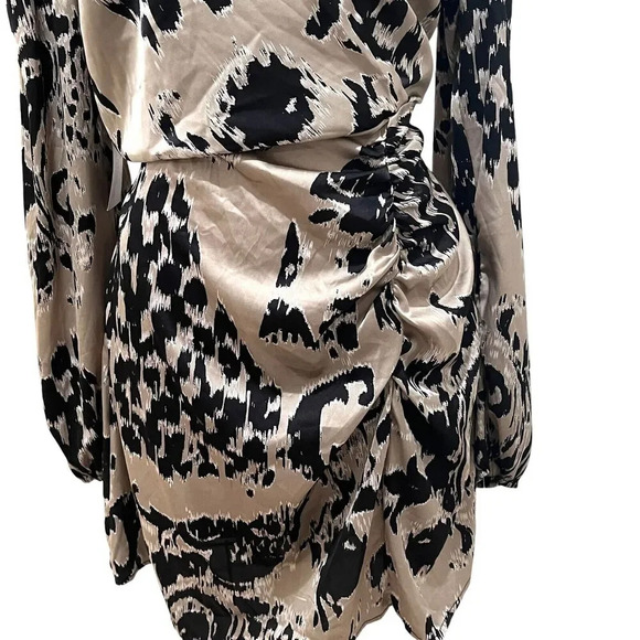 AX Paris Multi Printed Long Sleeve Satin Dress , Size 8 NWT Taupe and Black - Picture 7 of 9